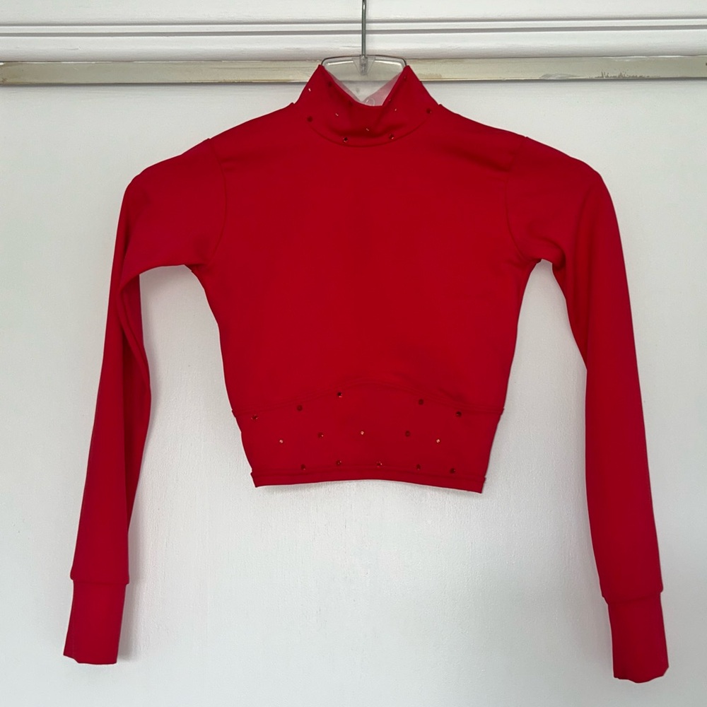 Vibrant Red Long Sleeve Fitted Crop Top